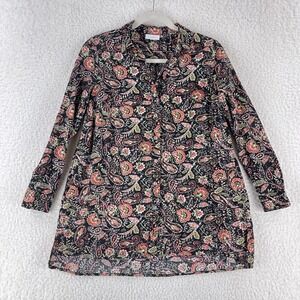 J. Jill Button-Up Shirt Womens Medium Black Paisley Print Long Sleeve Casual